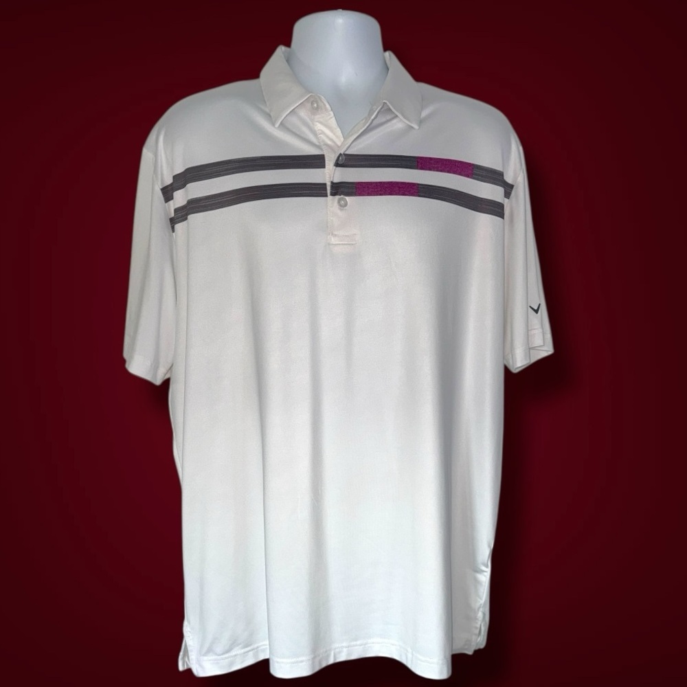 Callaway Opti-Dri Men’s Golf Polo Shirt White Gray Stripe Large